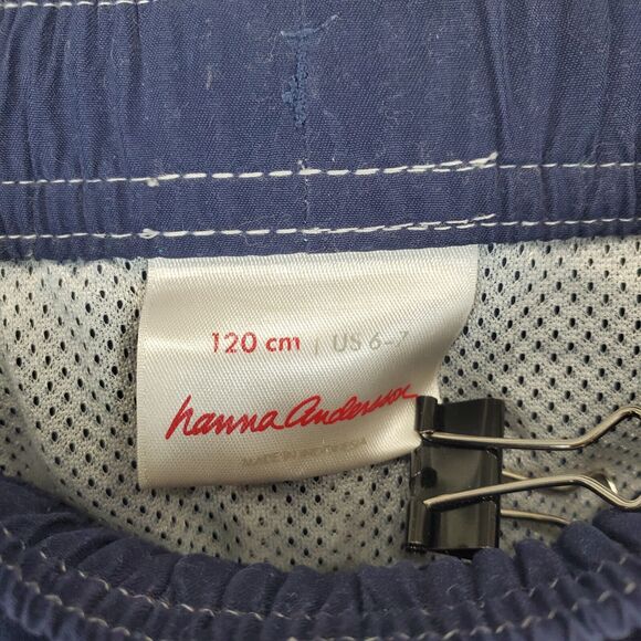 Hanna Anderson Swim Trunks Red White Striped Blue Boys US 6-7 Mesh Drawstring - Picture 6 of 9